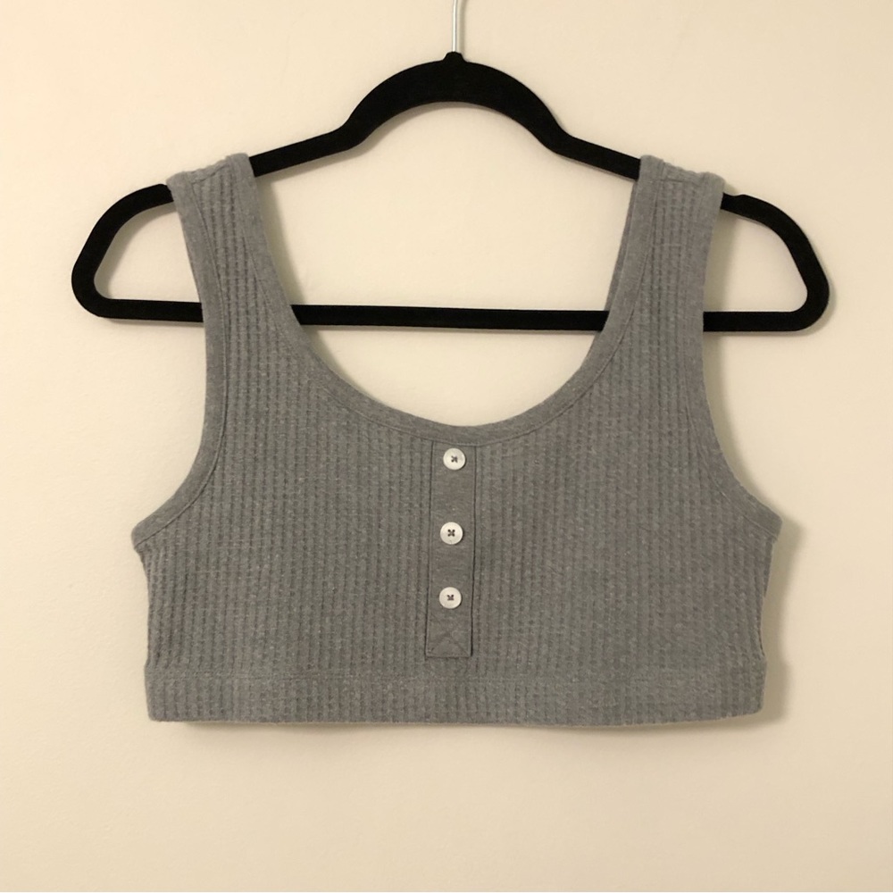 Gray Waffle Knit Cropped Tank Top